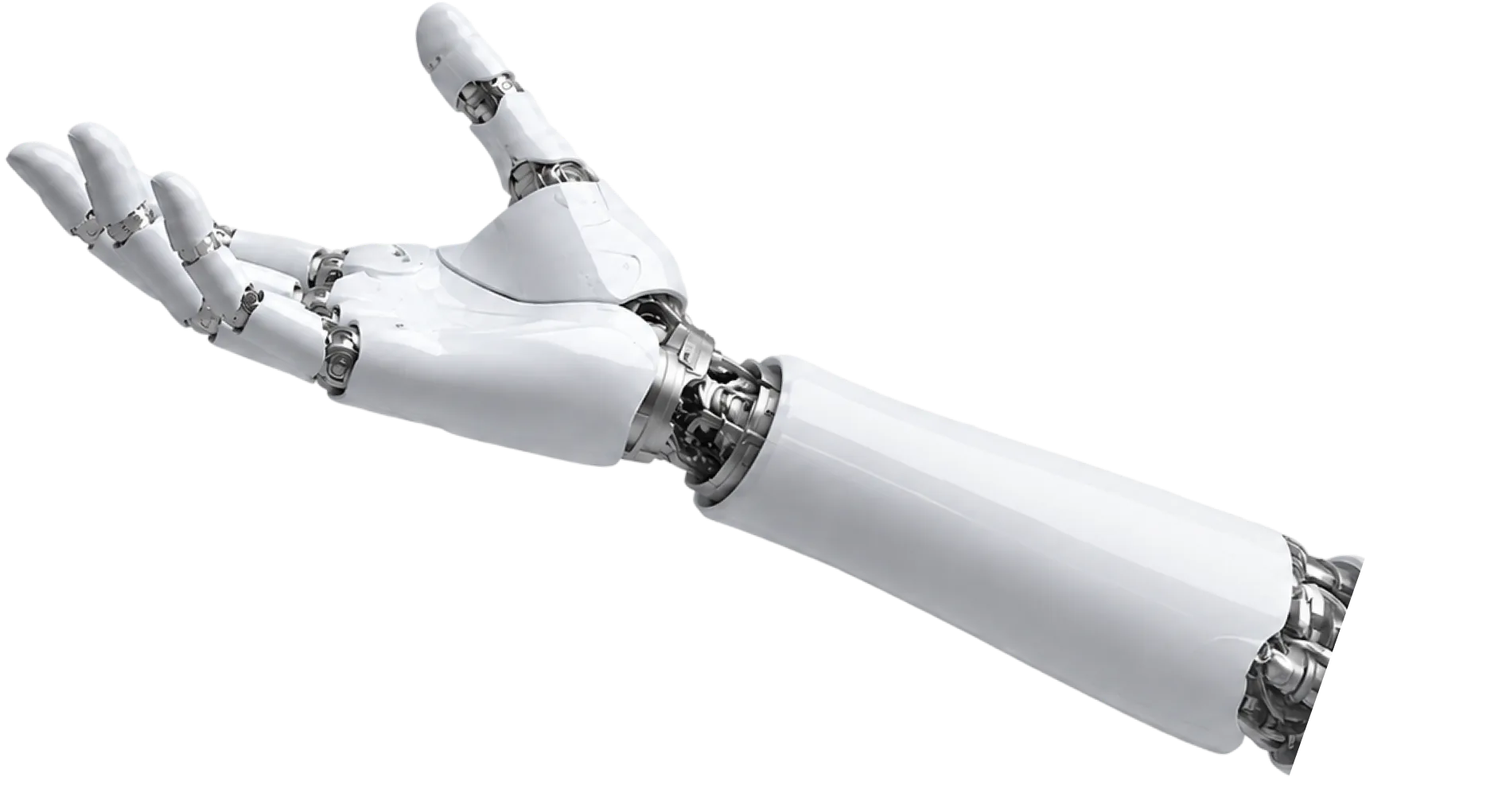 Robotic hand reaching from bottom right
