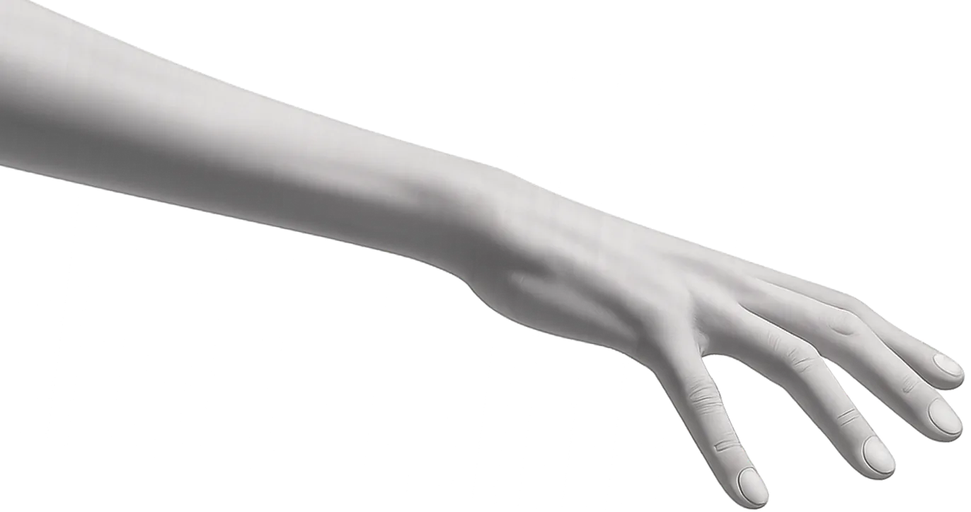 Robotic hand reaching from top left